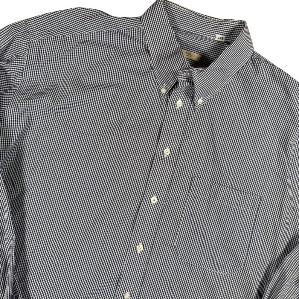 Burberry London Gingham Button Down Shirt Navy Check Long Sleeve Tall Men 2XT